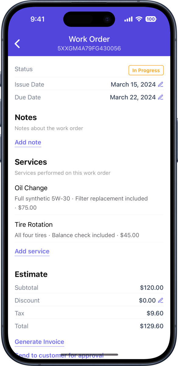 work orders page