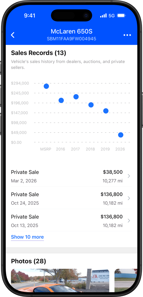 Plate Lookup screenshot displaying vehicle sales records