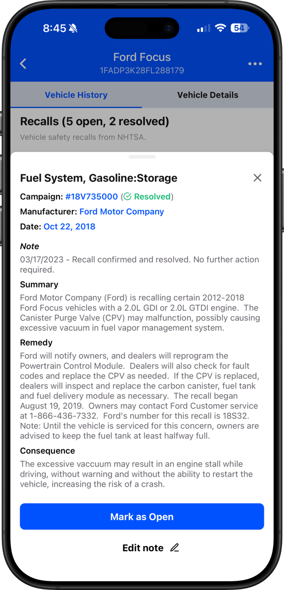 Free recall repair at dealership