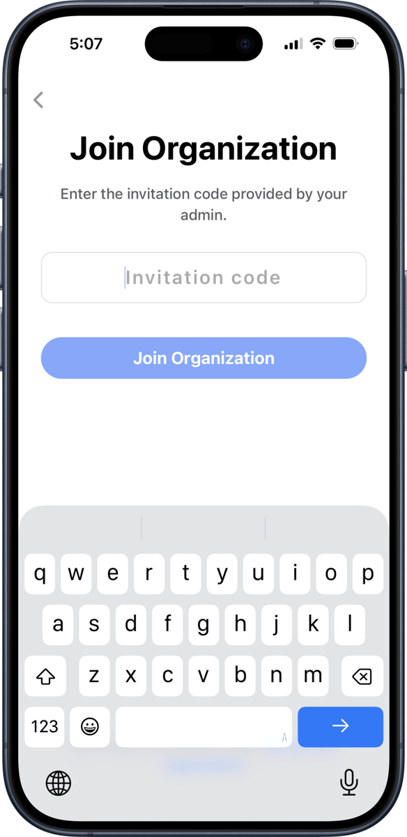 Screen displaying joining company account