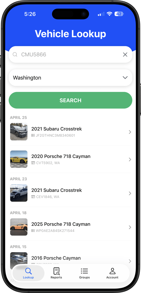 Screen displaying recent vehicle sales and market data