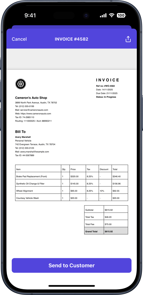invoices page